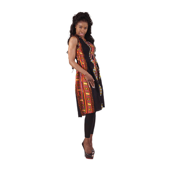 Dashiki Print Summer Midi Stretch-Top Dress