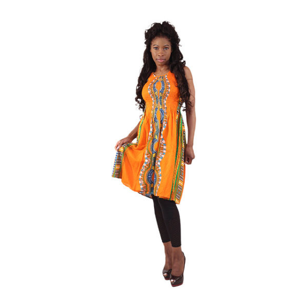 Dashiki Print Summer Midi Stretch-Top Dress