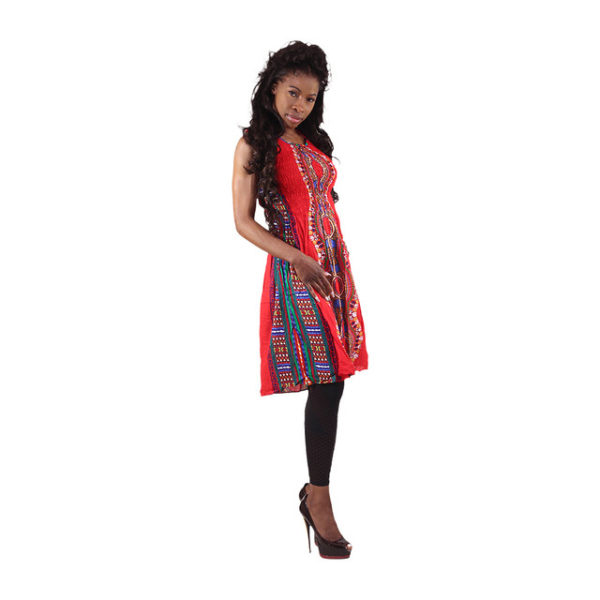 Dashiki Print Summer Midi Stretch-Top Dress