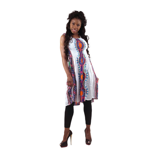 Dashiki Print Summer Midi Stretch-Top Dress