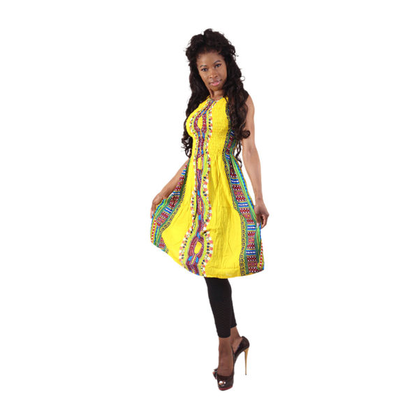 Dashiki Print Summer Midi Stretch-Top Dress