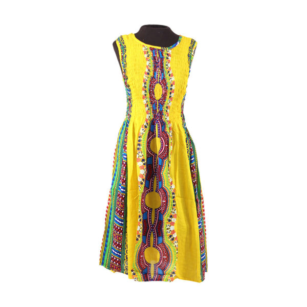 Dashiki Print Summer Midi Stretch-Top Dress