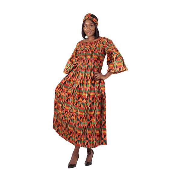 Kente Flare-Sleeve Stretch Top Dress #2