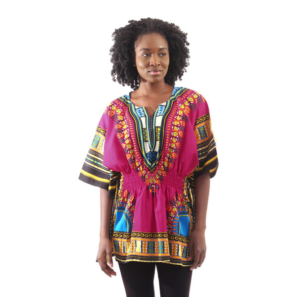 Traditional Elastic Dashiki Fuschia