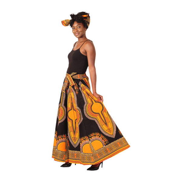 Traditional Print-Maxi Skirt Black/Orange