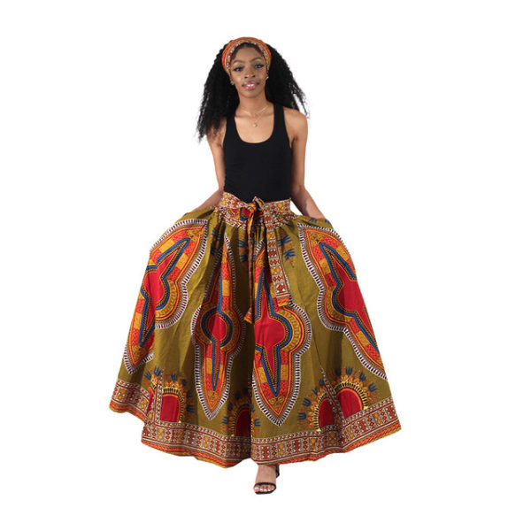 Traditional Print Maxi Skirt Olive