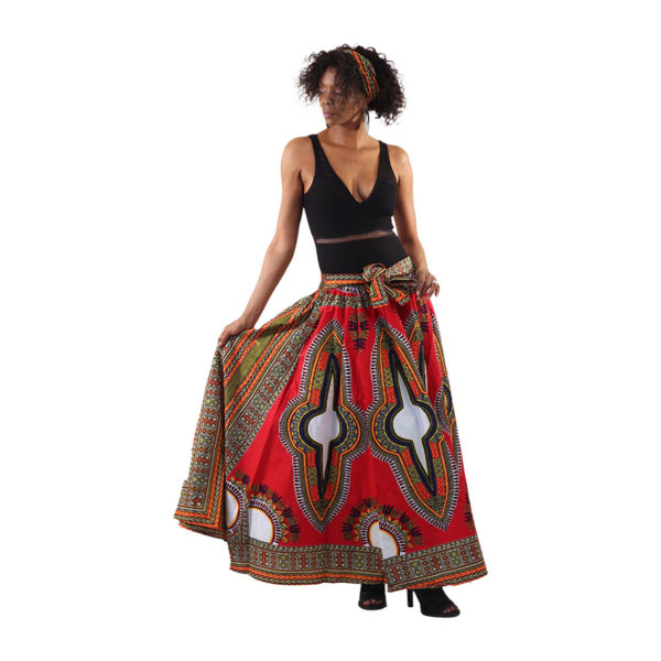 Traditional Print Maxi Skirt Red