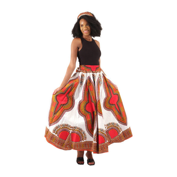 Traditional Print Maxi Skirt White/Red