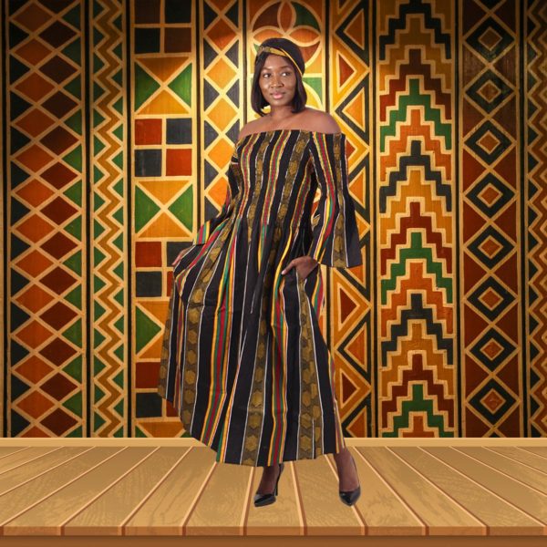 Kente Flare-Sleeve Stretch Top Dress